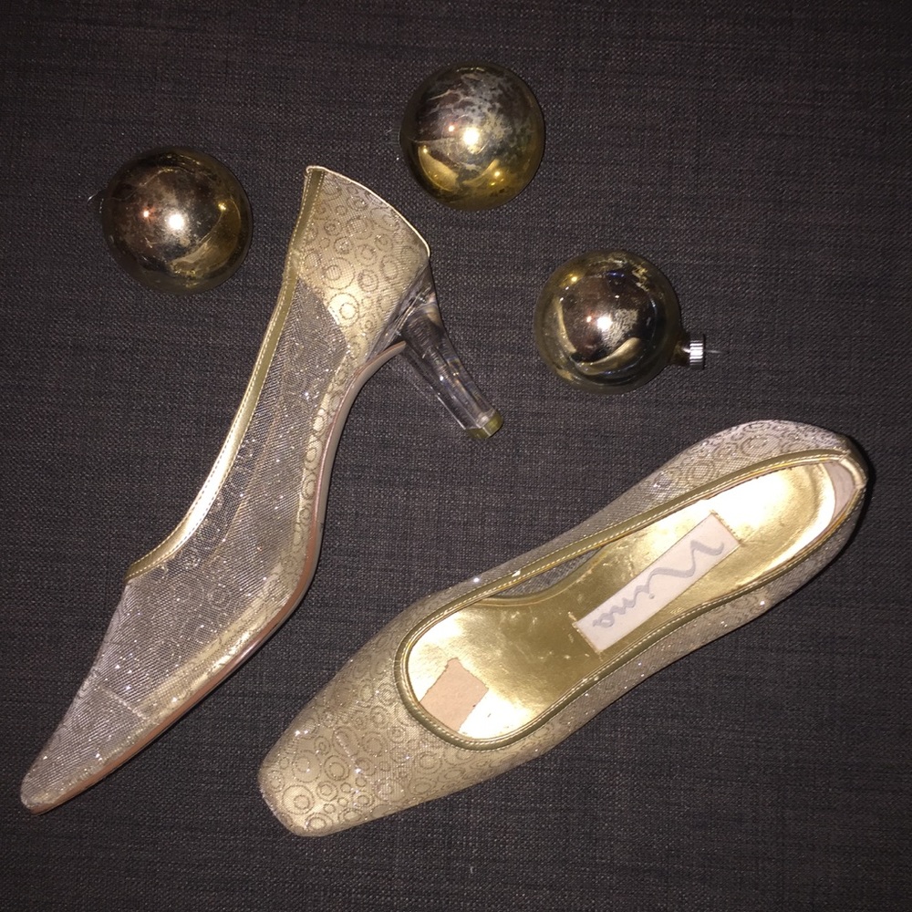 Vintage Nina Gold Glitter Lucite Clear Evening-7